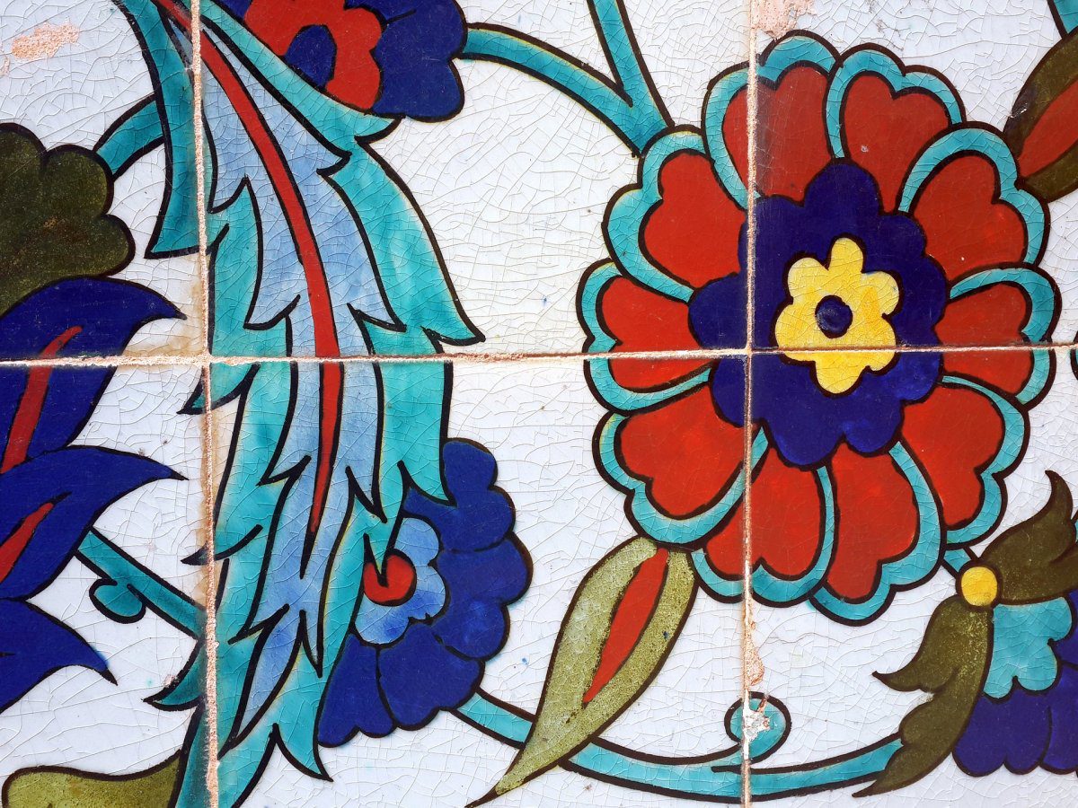 close up on Turkish painted tiles