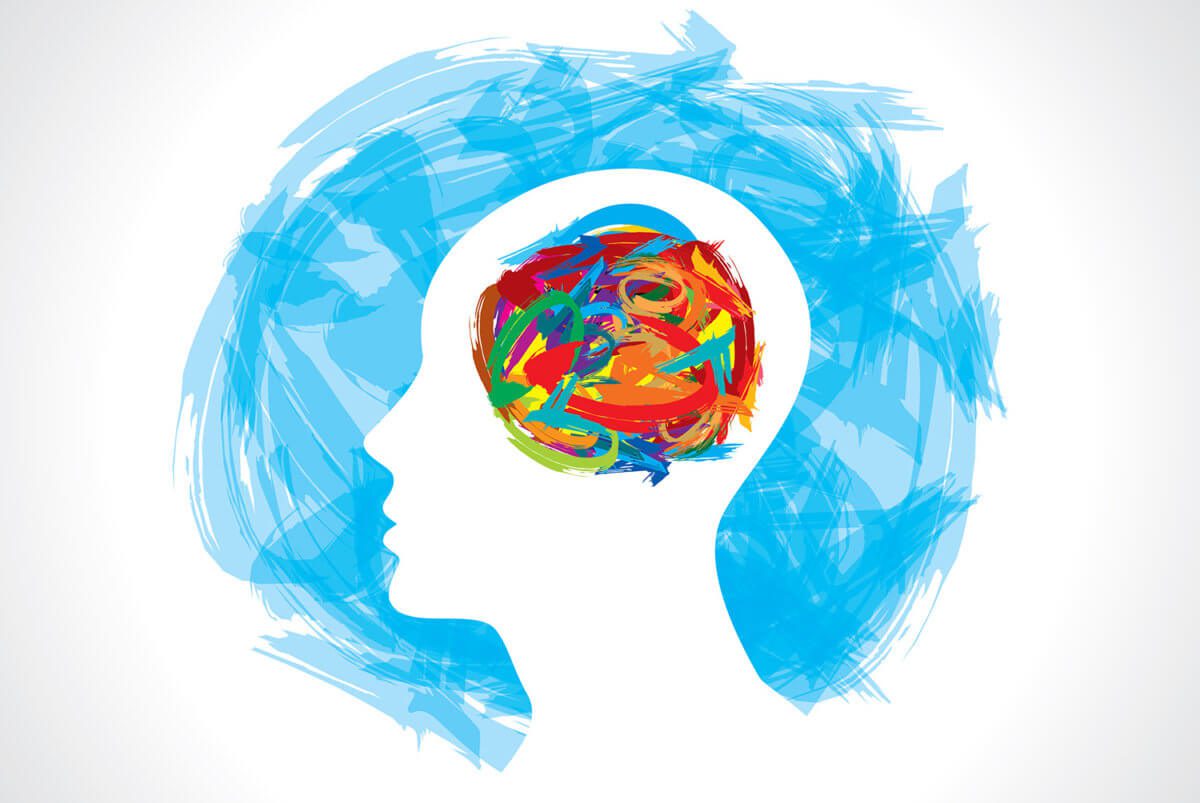 graphic of a head with coloured scribbles in the brain area