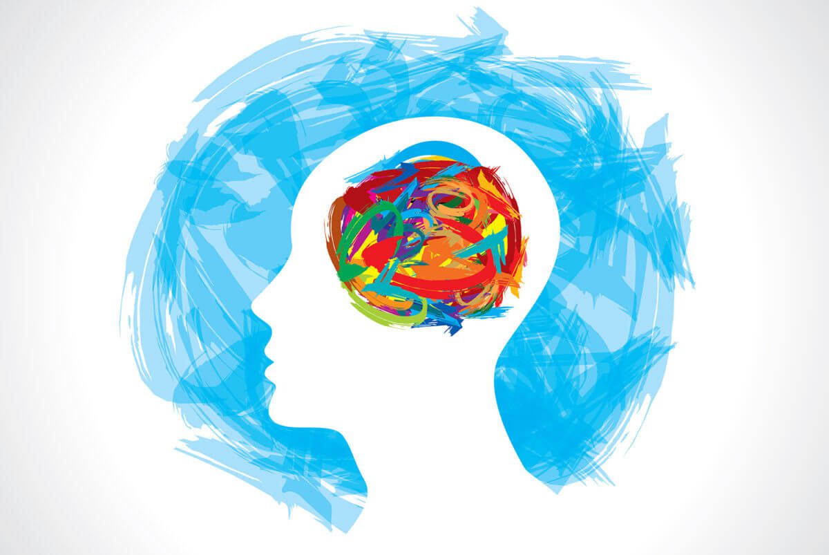 graphic of a head with coloured scribbles in the brain area