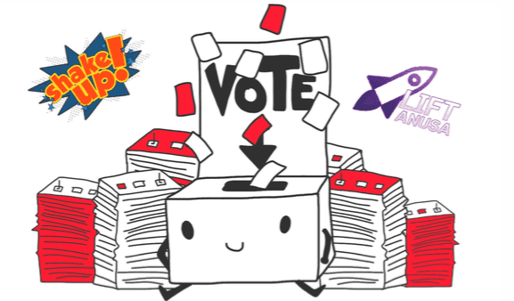 ballot box with Shake up ANUSA and Lift ANUSA logos