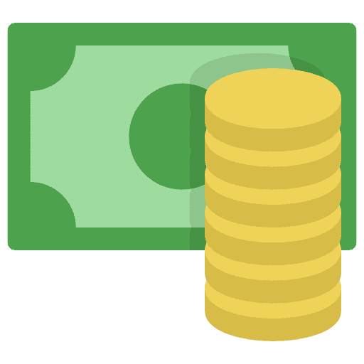 graphic of a green money note and a stack of gold coins