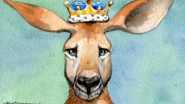 kangaroo with crown and tear in eyes