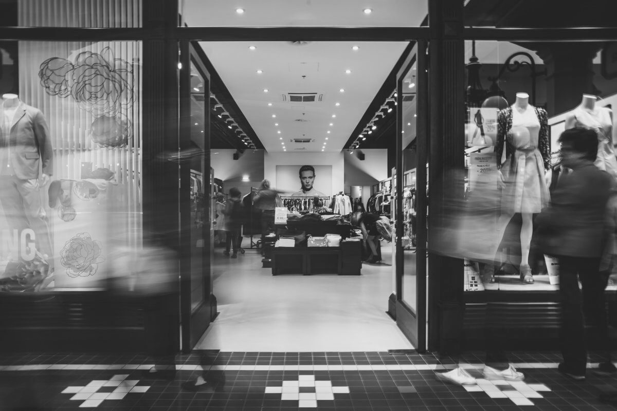 A shopfront in greyscale