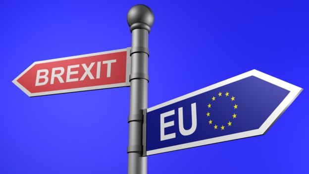 road sign showing EU in one direction and Brexit in the other