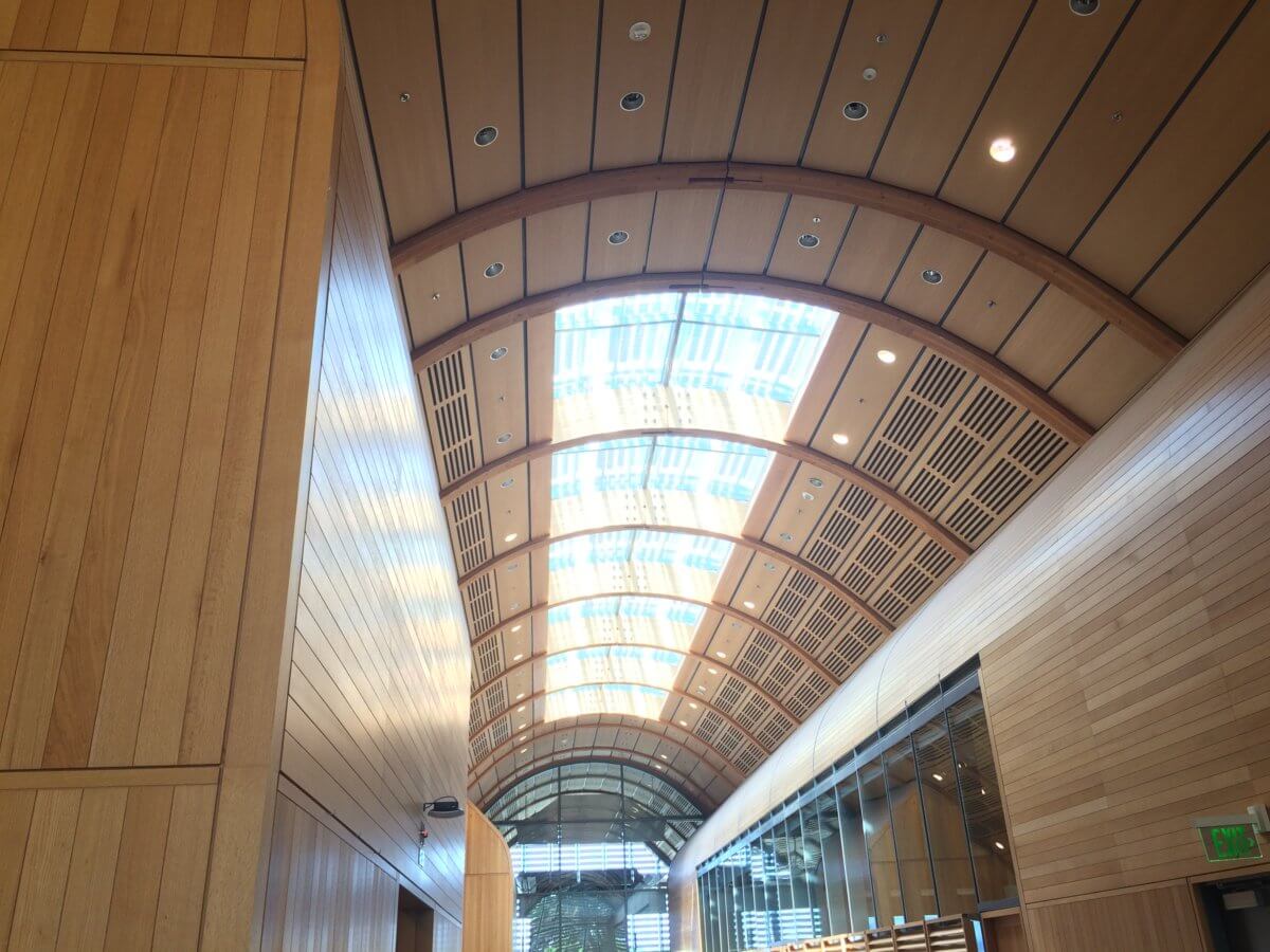 Wooden interior of Kroon Hall at Yale University
