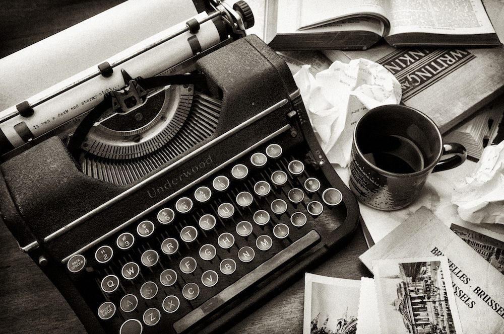 black and white photography of a typewriter