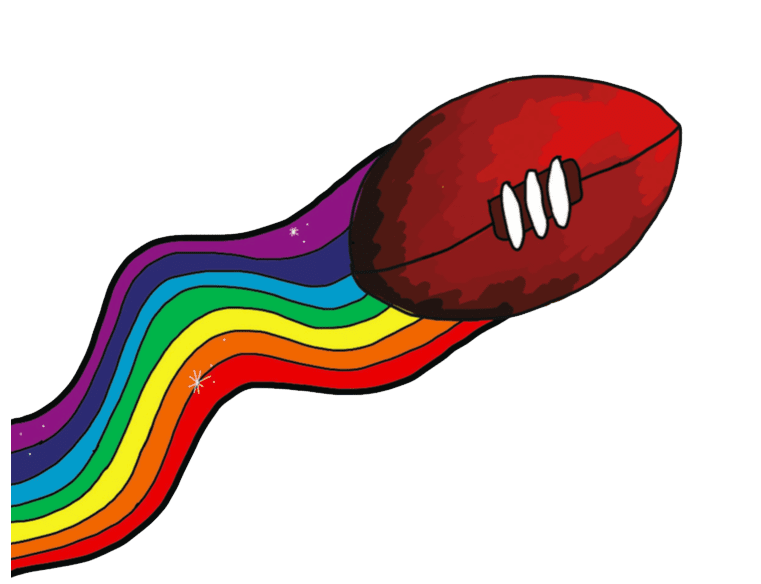 illustration of footbal flying in air with a rainbow tail
