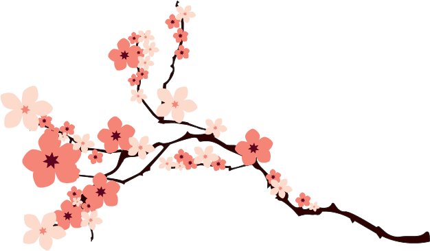 Digital illustration of pink cherry blossom flowers