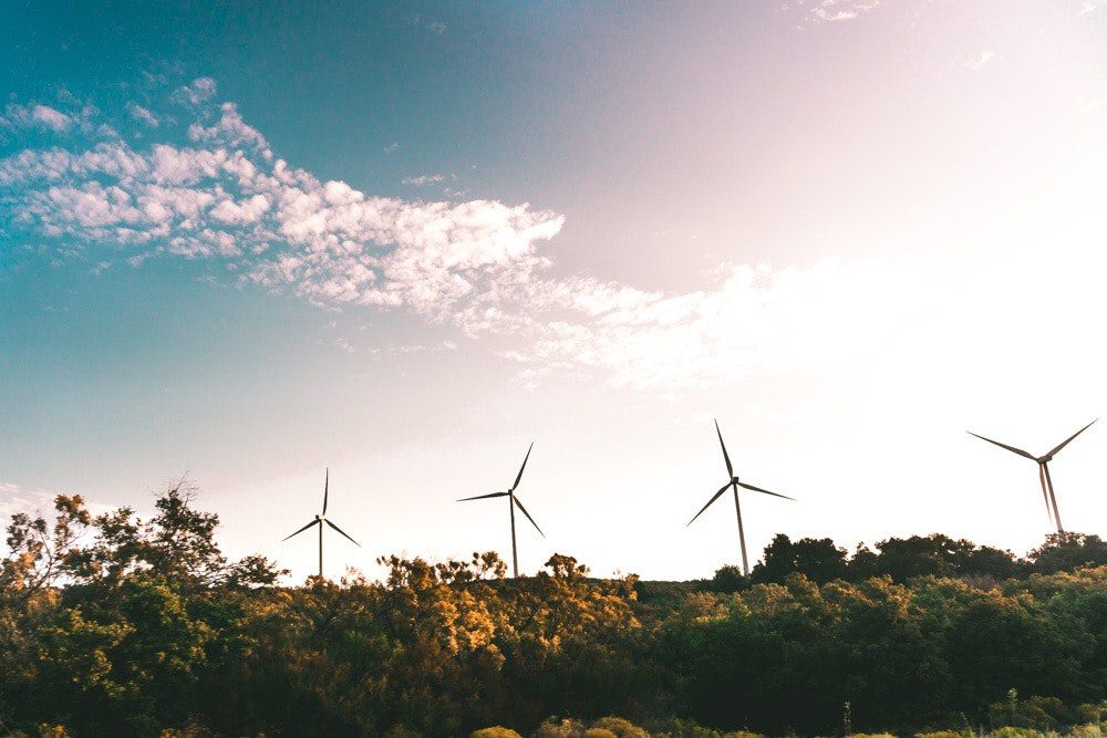 A wind farm in the evening