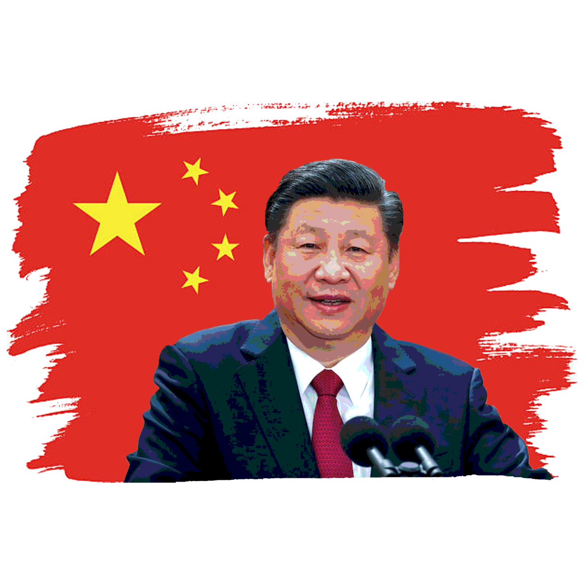 A photo of Xi Jinping with a flag of China behind them