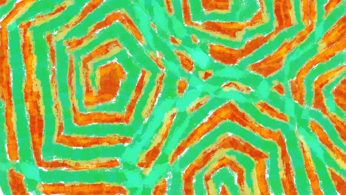 Abstract pattern in green and orange paint