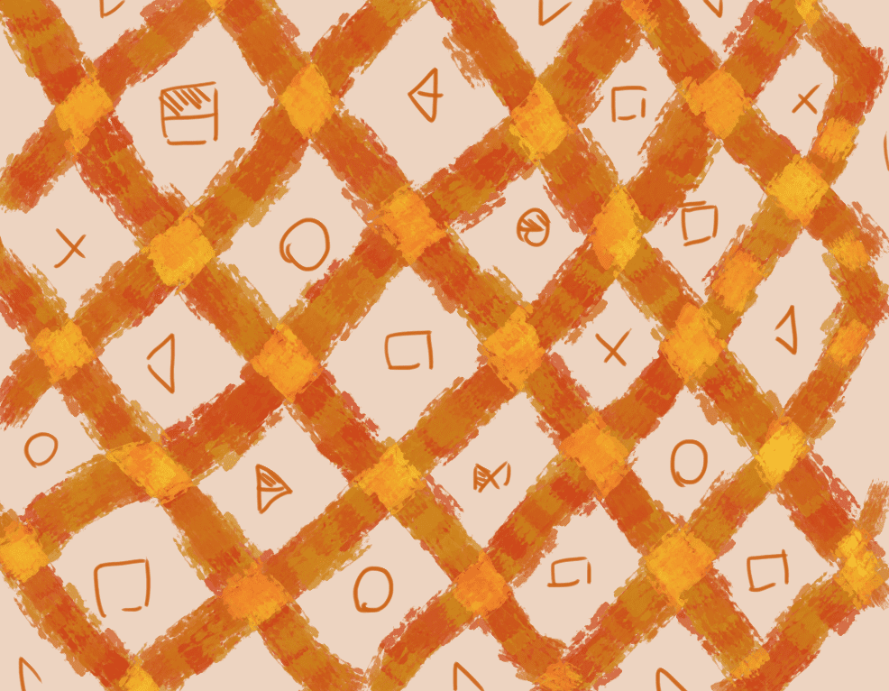 Abstract checkered pattern in orange paint