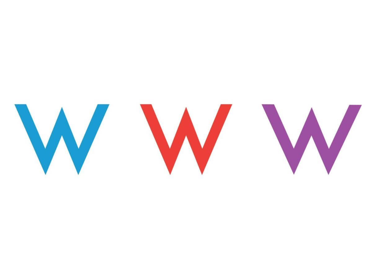 The three Woroni "W" logos are pictured on a white background. From left to right, there is a blue W, a red W, and a purple W - each for radio, print and TV