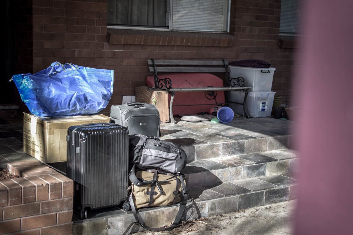 Suitcases on stairs