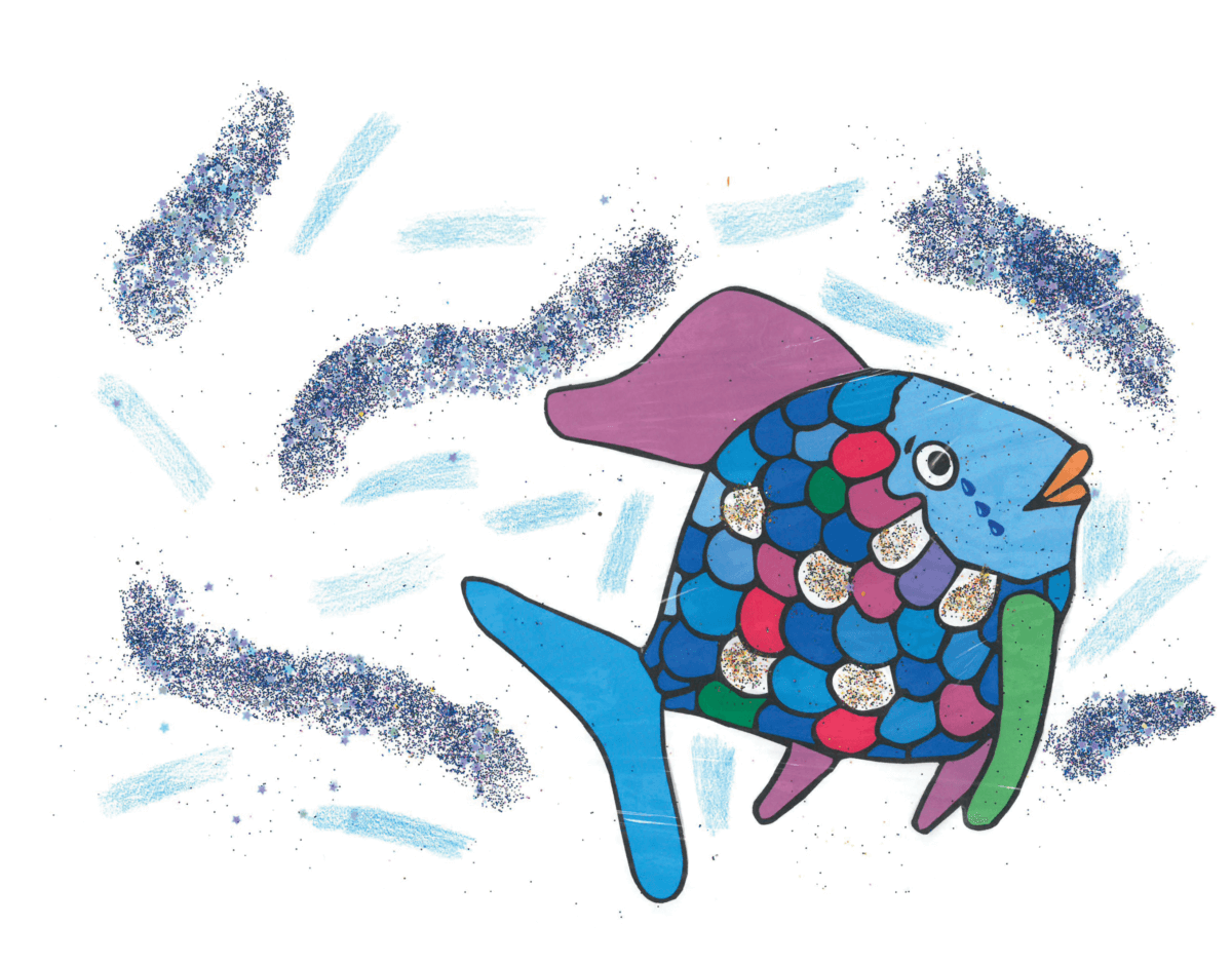 rainbow fish glitter illustration
