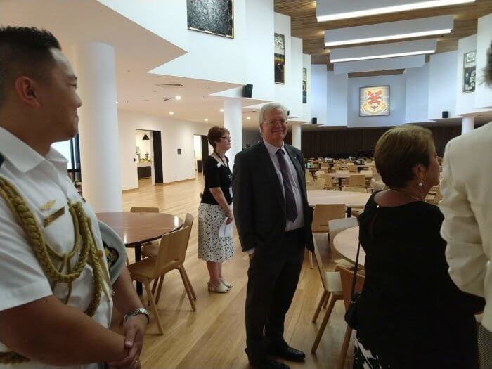 Brian Schmidt smiles at the Camera in the new Bruce dining hall