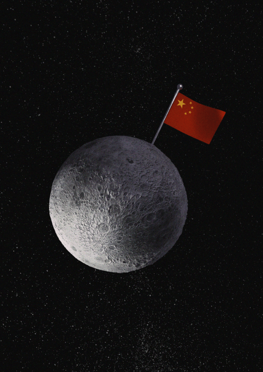 The Moon with a Chinese flag
