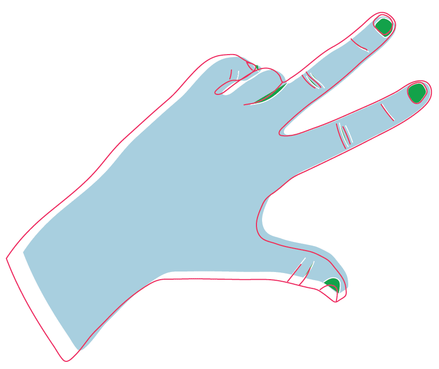 Hand with three fingers extended