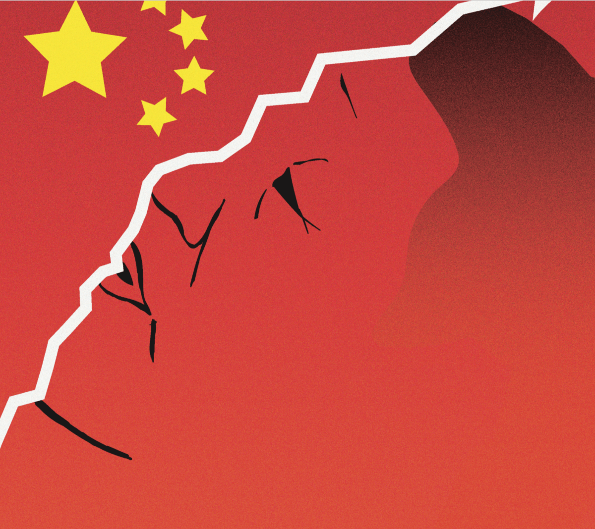 The Chinese red flag superimposed upon and image of Xi Jinping's face