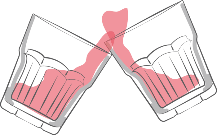 An illustration of two glasses clinking against each other