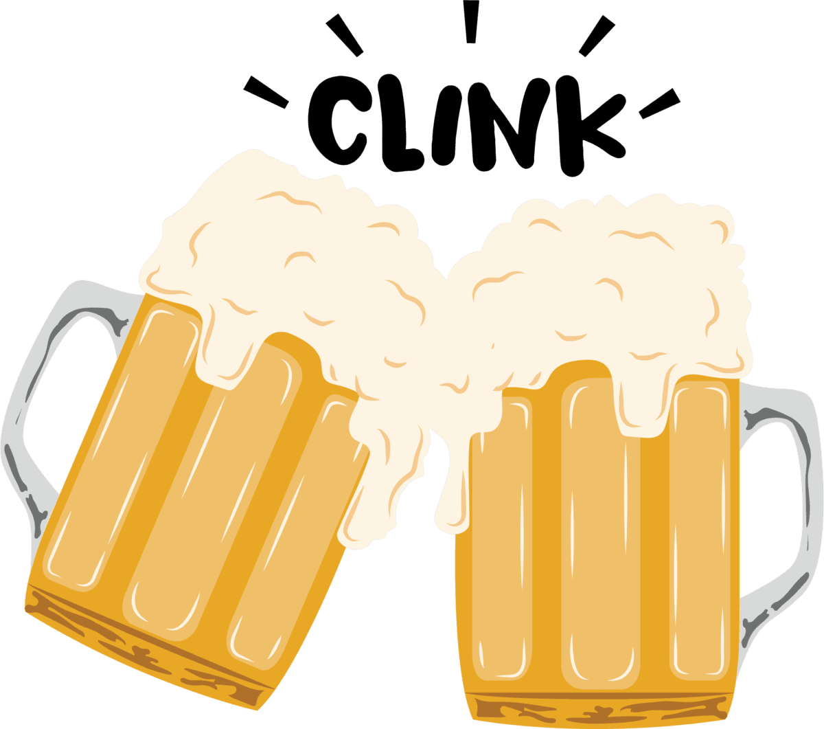 An illustration by Sian Williams of two mugs of beer clinking against each other