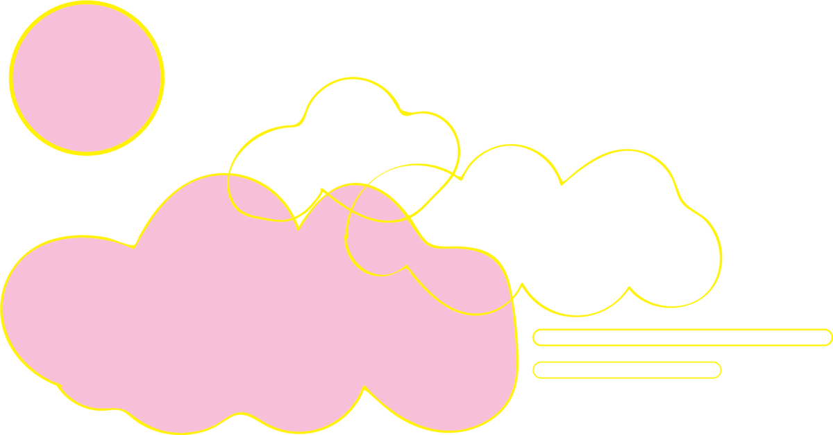 Illustration of pink and yellow clouds by Maddy Brown
