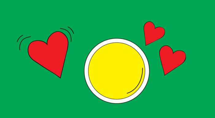illustration of bowl of soup red hearts by Maddy Brown