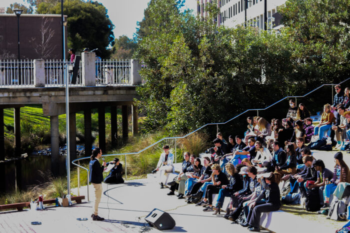 President Ben Yates speaking to a crowd attending the rally